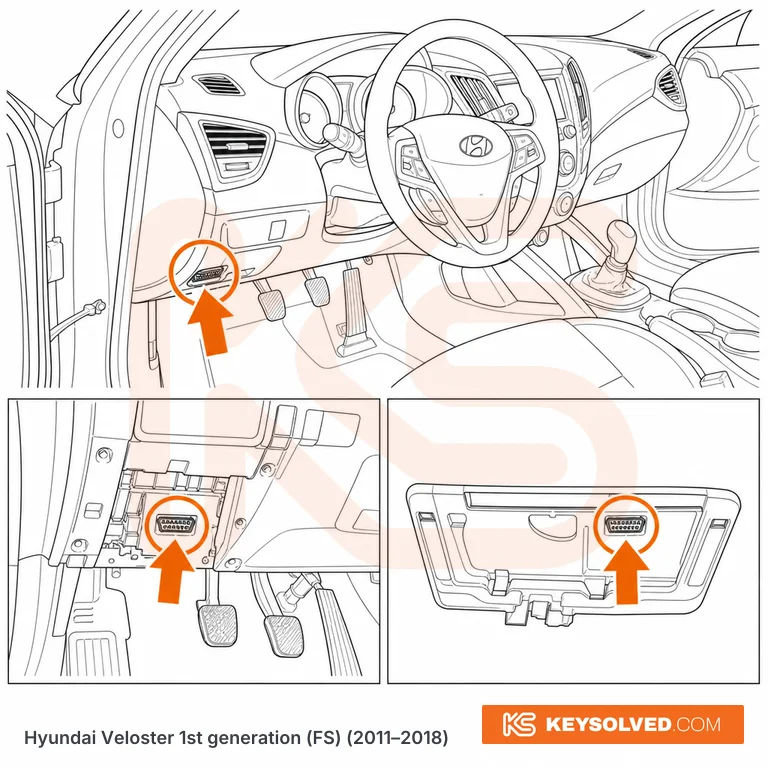 OBD port location in a Hyundai Veloster 1st generation