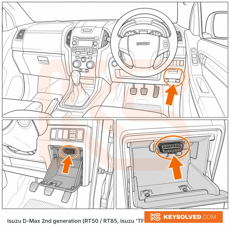 OBD port location in a Isuzu D-Max 2nd generation