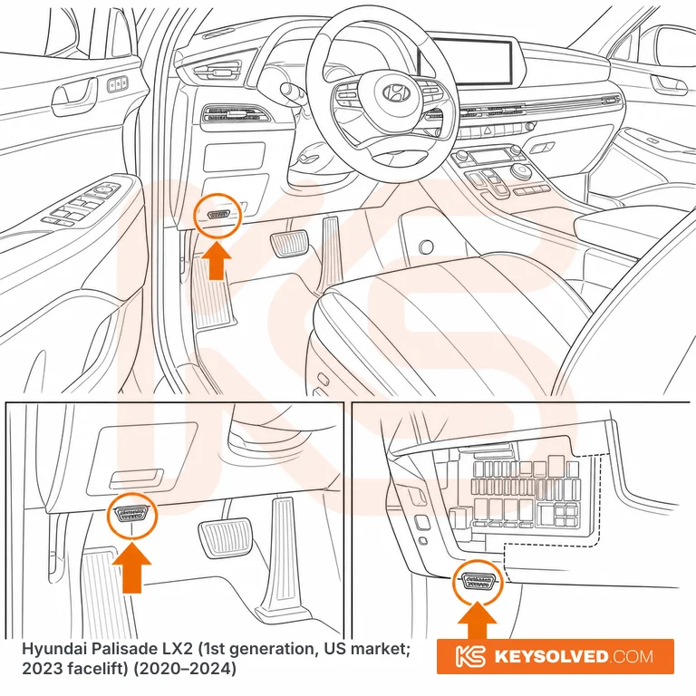 OBD port location in a Hyundai Palisade LX2