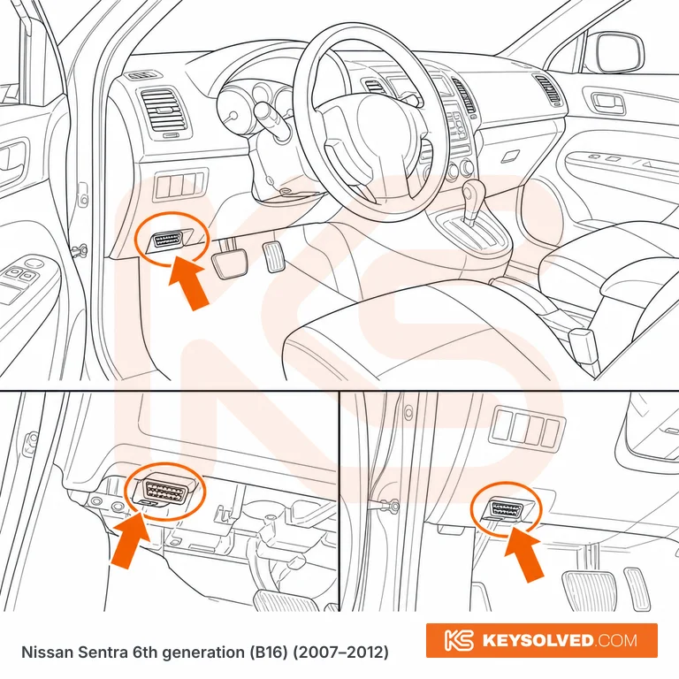 OBD port location in a Nissan Sentra 6th generation