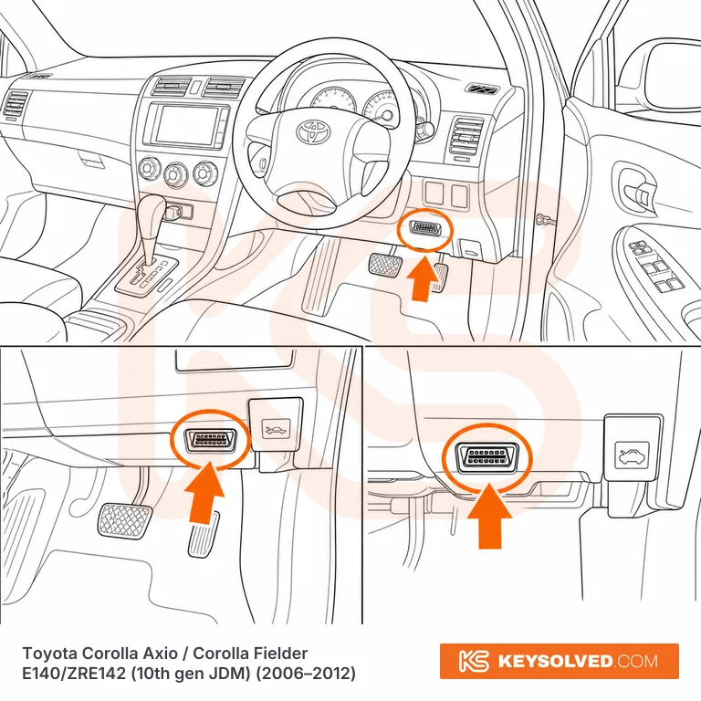 OBD port location in a Toyota Corolla Axio / Corolla Fielder E140/ZRE142
